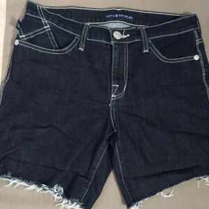 Women's Sz 10 Rock & Republic Dark Blue Cut Jean Shorts with Embroidered Pockets